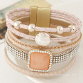 alibaba popular style crystal women wrap magnetic leather bracelet